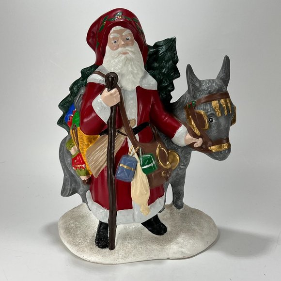 Vtg Old World Santa Claus Donkey Provincial Mold Hand Painted Ceramic 90s - Picture 1 of 15